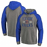 New York Knicks Fanatics Branded Ash Antique Stack Tri Blend Raglan Pullover Hoodie Fyun,baseball caps,new era cap wholesale,wholesale hats